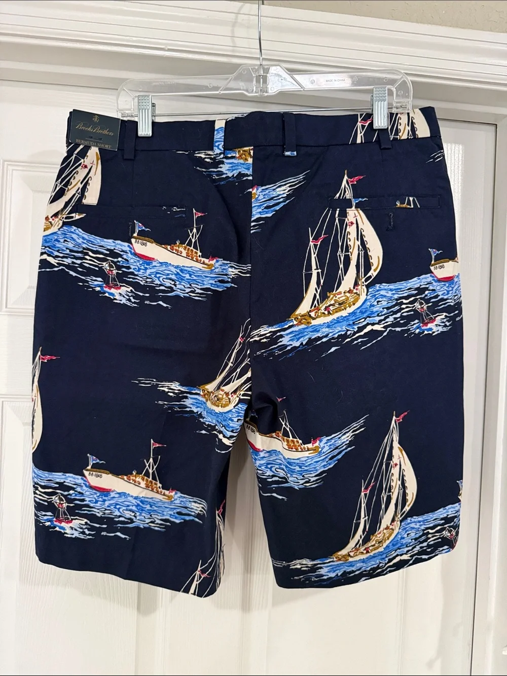 Brooks Brothers Navy Bermuda Shorts with Boat Print